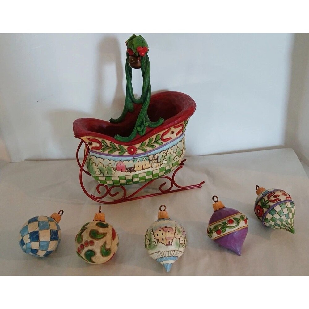 JIM SHORE "SLEIGH BELLS RING" SLEIGH W/5 ORNAMENTS #4009195  Heartwood Creek